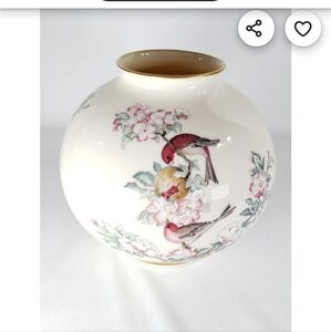 Vintage Large Round Vase Lenox Birds & Flowers "Serenade "